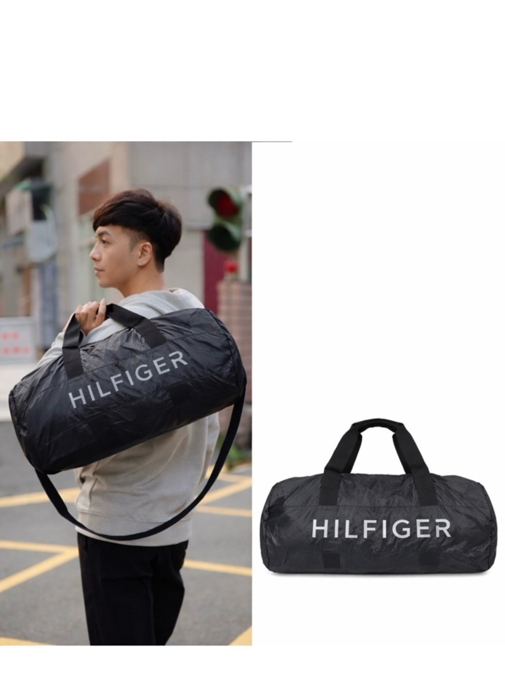 NEW Tommy Hilfiger Black Large lightweight  Foldable Nylon Travel Duffle Bag